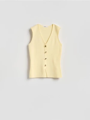 Reserved - Dzianinowa kamizelka z wiskozą - jasnożółty