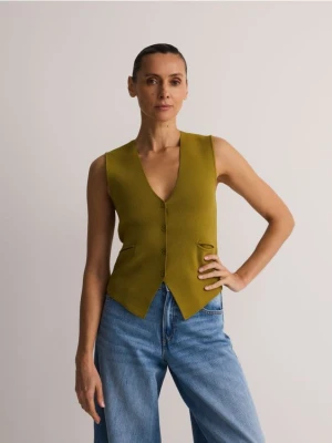 Reserved - Dzianinowa kamizelka z wiskozą - oliwkowy