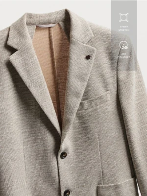 Reserved - Dzianinowa marynarka slim fit - beżowy