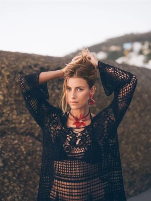 Reserved - Dzianinowa narzutka plażowa - czarny