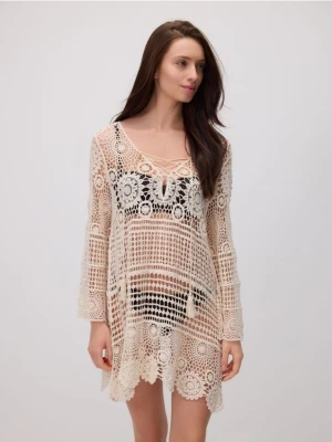 Reserved - Dzianinowa narzutka plażowa - kremowy