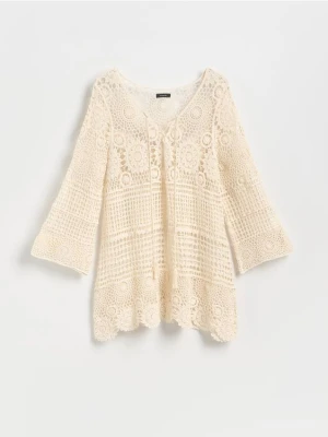 Reserved - Dzianinowa narzutka plażowa - kremowy