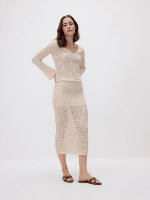 Reserved - Dzianinowa spódnica maxi - kremowy