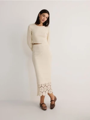 Reserved - Dzianinowa spódnica maxi - kremowy