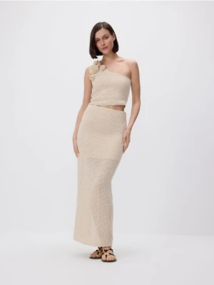 Reserved - Dzianinowa spódnica midi - beżowy