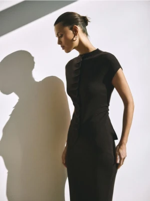 Reserved - Dzianinowa spódnica midi - brązowy