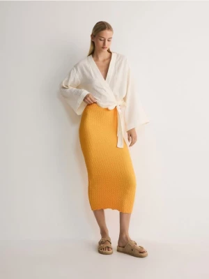 Reserved - Dzianinowa spódnica midi - pomarańczowy