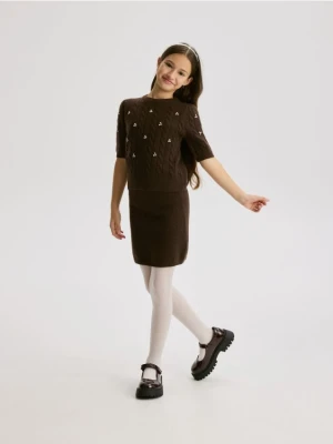 Reserved - Dzianinowa spódnica z domieszką wełny - brązowy