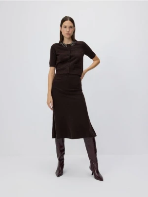 Reserved - Dzianinowa spódnica z domieszką wełny - ciemnobrązowy