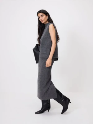 Reserved - Dzianinowa spódnica z rozcięciem - szary