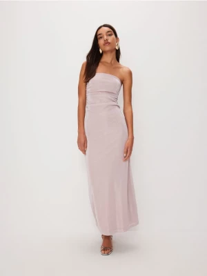 Reserved - Dzianinowa sukienka maxi metalicznym połyskiem - pastelowy róż
