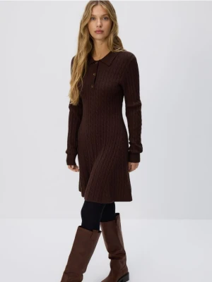 Reserved - Dzianinowa sukienka mini - ciemnobrązowy