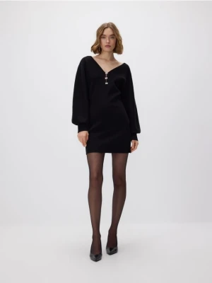 Reserved - Dzianinowa sukienka mini - czarny