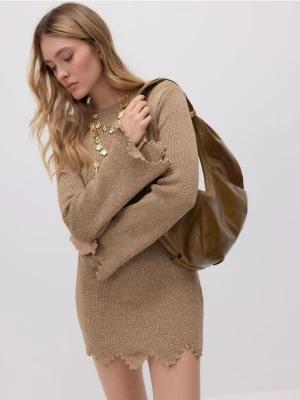 Reserved - Dzianinowa sukienka mini - złoty