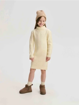 Reserved - Dzianinowa sukienka w paski - złamana biel