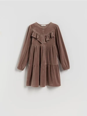 Reserved - Dzianinowa sukienka z falbaną - brązowy