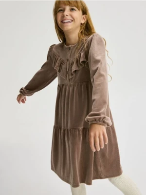 Reserved - Dzianinowa sukienka z falbaną - brązowy