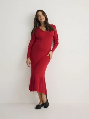 Reserved - Dzianinowa sukienka z falbaną - czerwony