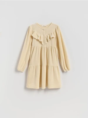 Reserved - Dzianinowa sukienka z falbaną - kremowy