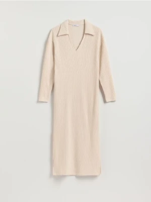 Reserved - Dzianinowa sukienka z wiskozą - beżowy