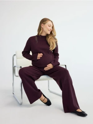 Reserved - Dzianinowe spodnie w prążek - mahoniowy