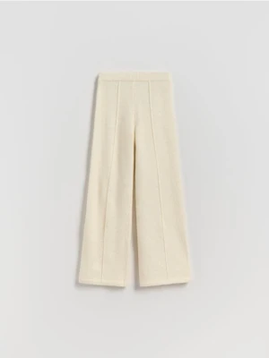 Reserved - Dzianinowe spodnie z domieszką wełny - złamana biel