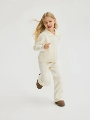 Reserved - Dzianinowe spodnie z domieszką wełny - złamana biel