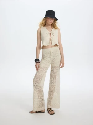 Reserved - Dzianinowe spodnie z wiskozy - kremowy