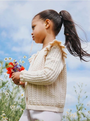 Reserved - Dzianinowy kardigan - kremowy