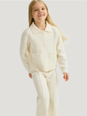 Reserved - Dzianinowy kardigan z domieszką wełny - złamana biel