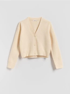 Reserved - Dzianinowy kardigan z wiskozą - złamana biel