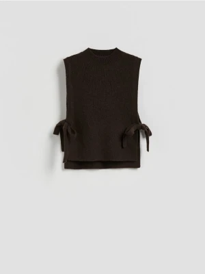 Reserved - Dzianinowy kołnierz z wiązaniem - ciemnobrązowy