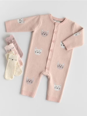 Reserved - Dzianinowy kombinezon - brudny róż