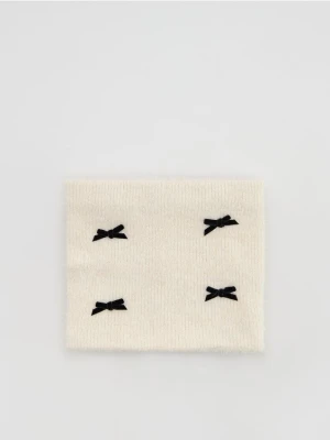 Reserved - Dzianinowy komin w kokardki - złamana biel