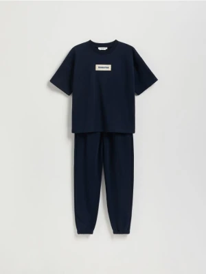 Reserved - Dzianinowy komplet z bawełną - granatowy