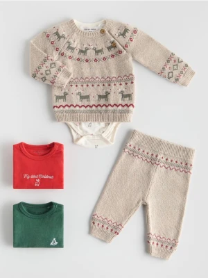 Reserved - Dzianinowy komplet z bawełną - kremowy