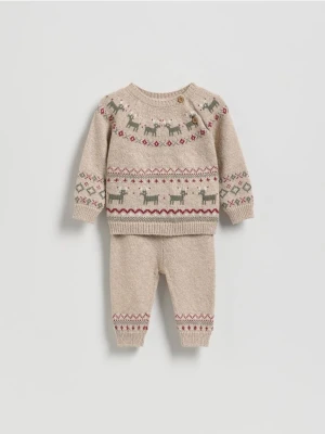 Reserved - Dzianinowy komplet z bawełną - kremowy
