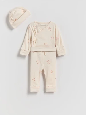 Reserved - Dzianinowy komplet z czapką - kremowy