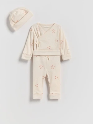 Reserved - Dzianinowy komplet z czapką - kremowy