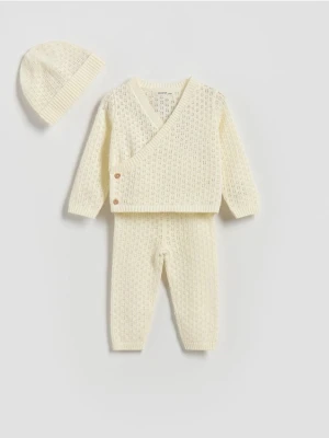 Reserved - Dzianinowy komplet z czapką - złamana biel