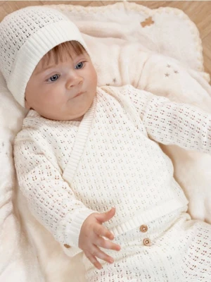 Reserved - Dzianinowy komplet z czapką - złamana biel