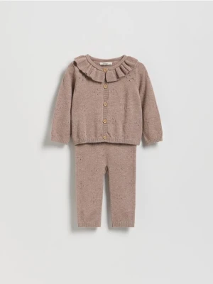 Reserved - Dzianinowy komplet z falbanką - jasnofioletowy