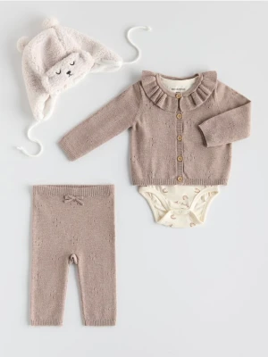 Reserved - Dzianinowy komplet z falbanką - jasnofioletowy