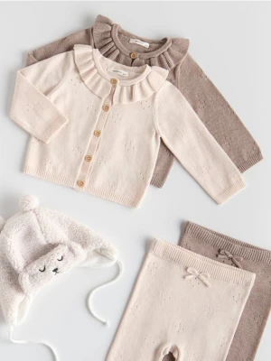 Reserved - Dzianinowy komplet z falbanką - złamana biel