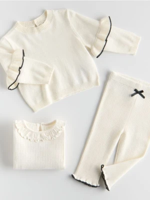 Reserved - Dzianinowy komplet z kokardkami - złamana biel