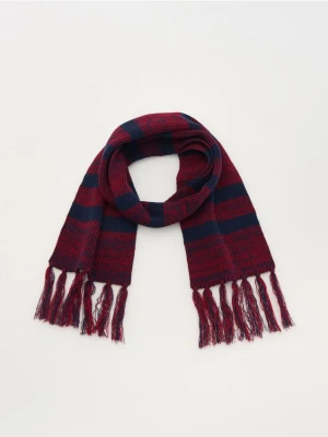 Reserved - Dzianinowy szalik z frędzlami - granatowy