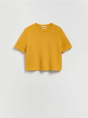 Reserved - Dzianinowy t-shirt z bawełną - żółty