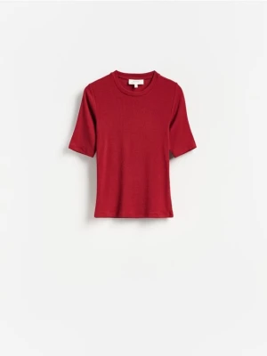 Reserved - Dzianinowy t-shirt z lyocellem - intenstywna czerwień