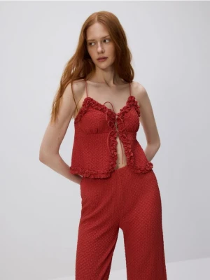 Reserved - Dzianinowy top na ramiączkach - karminowy