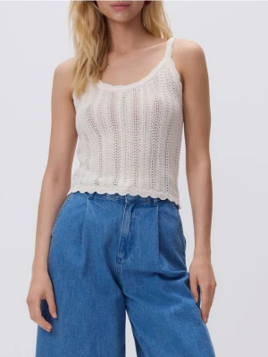 Reserved - Dzianinowy top na ramiączkach - kremowy